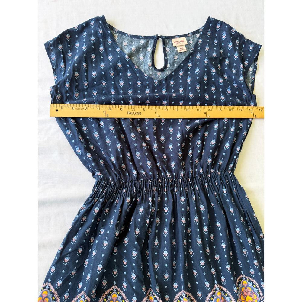 Boho Festival Hippie Coastal Mossimo Supply Co Border Print Navy Floral Dress M - Picture 11 of 12